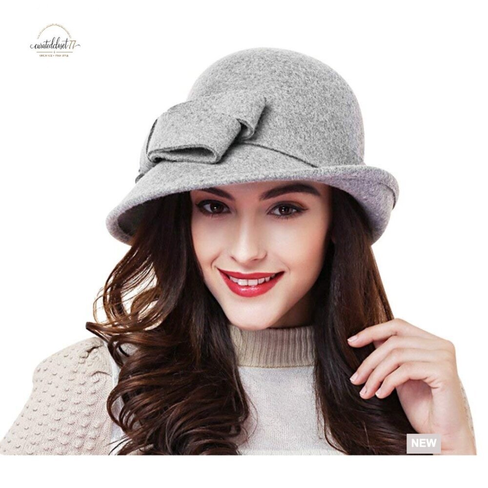 100% Wool Bucket Hat with Bow Accent, One Size Winter Cloche